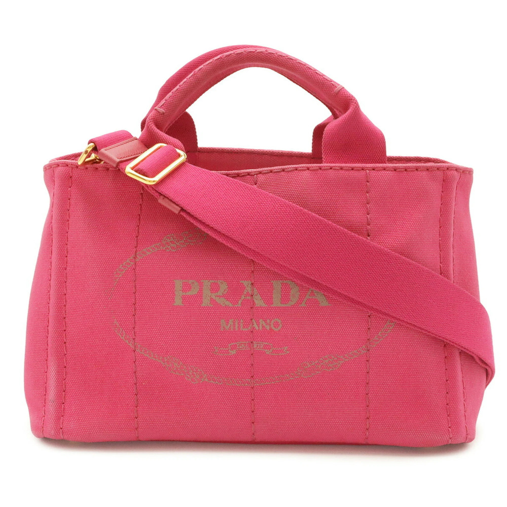 PRADA Canapa Tote Bag/Shoulder Bag, Canvas, Fuchsia Pink, 1BG439
